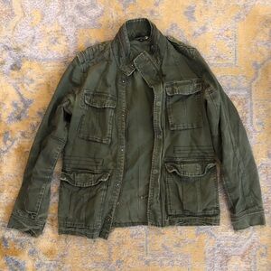 H&M Army Green Distressed Cotton Jacket Coat Small